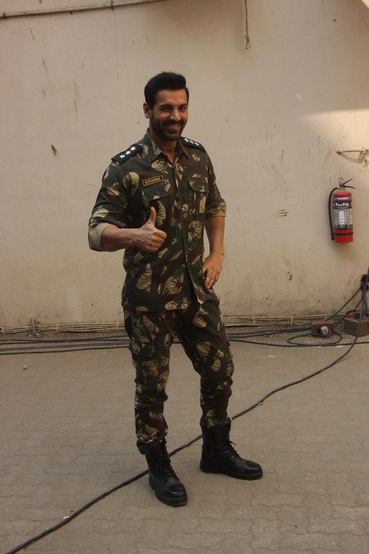 John Abraham was clicked while arriving at Parmanu movie promotion in Mumbai. Parmanu,Parmanu promotion,Parmanu movie promotion,John Abraham and Diana Penty,John Abraham,Diana Penty,Parmanu wallpaper,Parmanu poster