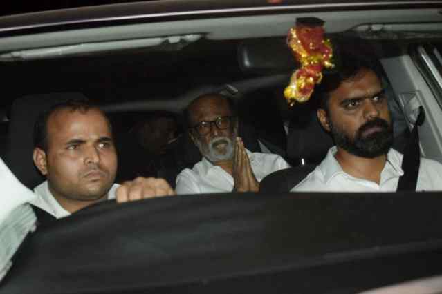Actor Rajinikanth arrives at Anil Kapoor's house to pay his last respects. Rajinikanth,Shah Rukh Khan,Gauri Khan,Anil Kapoor,celebs at Anil Kapoor house,RIP Sridevi,Sridevi,sridevi death,Sridevi passes away,sridevi funeral