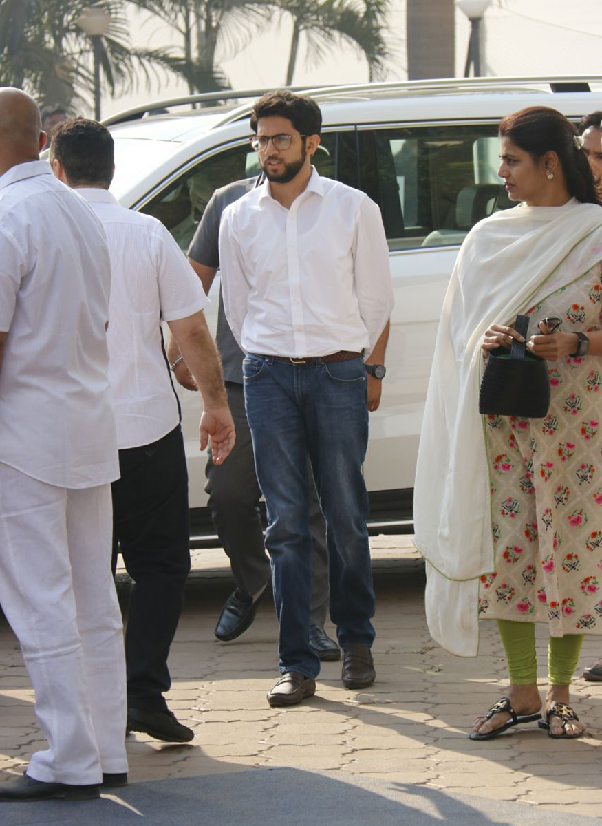 Aditya Thackeray arrives at the Celebration Sports Club to pay a last respect to the Legendary Sridevi. Arbaaz Khan,Jaya Prada,Urvashi Rautela,Aditya Thackeray,Sridevi funeral,celebs at Sridevi funeral,Celebration Sports Club,Sridevi,actress Sridevi