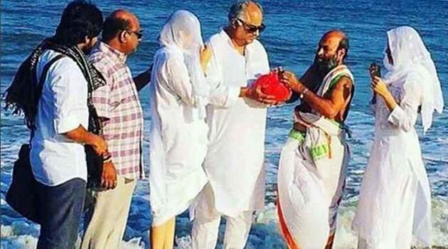 Sridevi's ashes immersed in Rameswaram by husband Boney Kapoor and daughters Janhvi and Khushi.