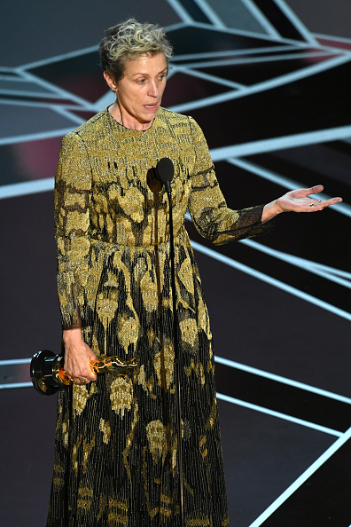 Actor Frances McDormand accepts Best Actress for 'Three Billboards Outside Ebbing, Missouri' onstage during the 90th Annual Academy Awards at the Dolby Theatre at Hollywood & Highland Center on March 4, 2018 in Hollywood, California. Guillermo del Toro,Frances McDormand,Gary Oldman,Kristen Anderson-Lopez,Robert Lopez,Sam Rockwell,Frances McDormand,Allison Janney,Oscars 2018,Oscars 2018 winners,Oscars winners
