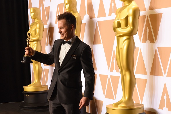 Actor Sam Rockwell poses in the press room with the Oscar for Best Supportimg actor in ' Three Billboards outside Ebbing Missouri' during the 90th Annual Academy Awards on March 4, 2018, in Hollywood, California. Sam Rockwell,best supporting actor,Three Billboards,Sam Rockwell wins first Oscar,Oscars 2018,Oscars 2018 pics,Oscars 2018 winners