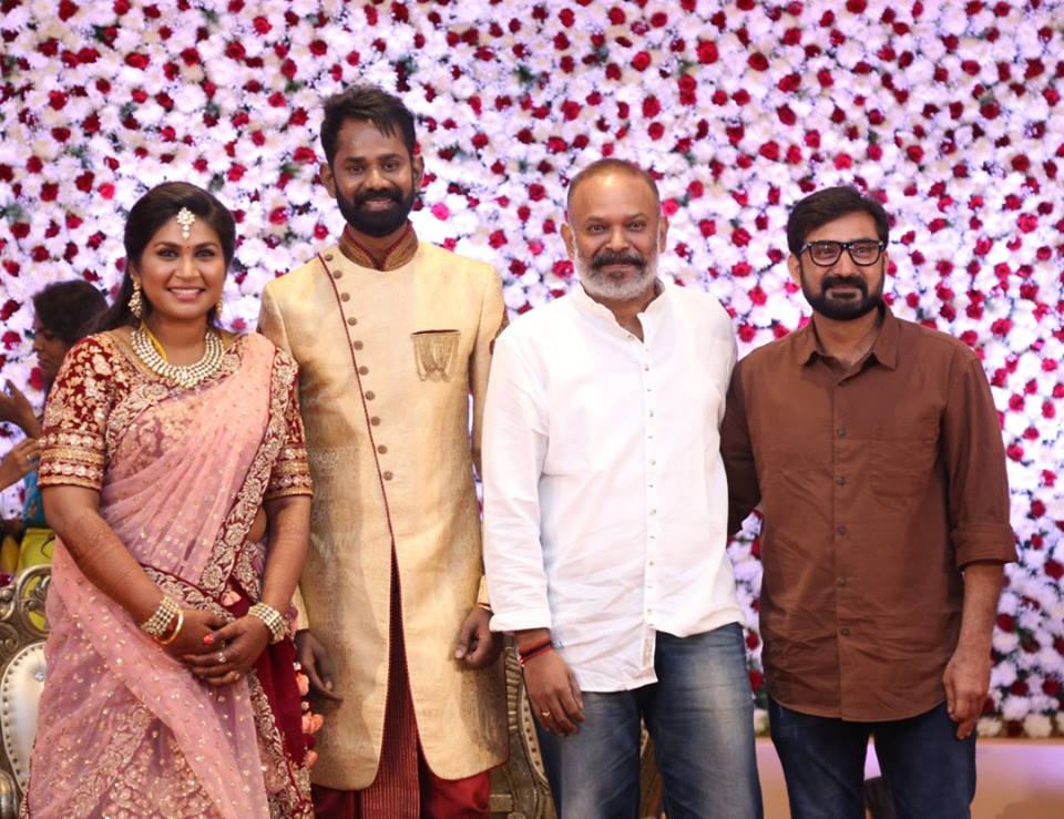 Venkat Prabhu at Ramesh Thilak and Navalakshmi wedding reception. Vijay Sethupathi,Venkat Prabhu,Mohan Raja,KS Ravikumar,Ramesh Thilak and Navalakshmi,Ramesh Thilak,Navalakshmi wedding reception,Ramesh Thilak and Navalakshmi wedding reception pics,Ramesh Thilak and Navalakshmi wedding reception images