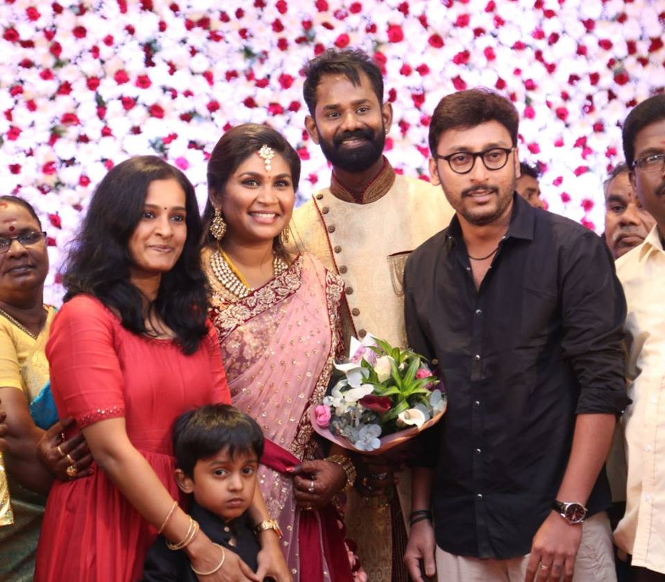 RJ Balaji at Ramesh Thilak and Navalakshmi wedding reception. Vijay Sethupathi,Venkat Prabhu,Mohan Raja,KS Ravikumar,Ramesh Thilak and Navalakshmi,Ramesh Thilak,Navalakshmi wedding reception,Ramesh Thilak and Navalakshmi wedding reception pics,Ramesh Thilak and Navalakshmi wedding reception images