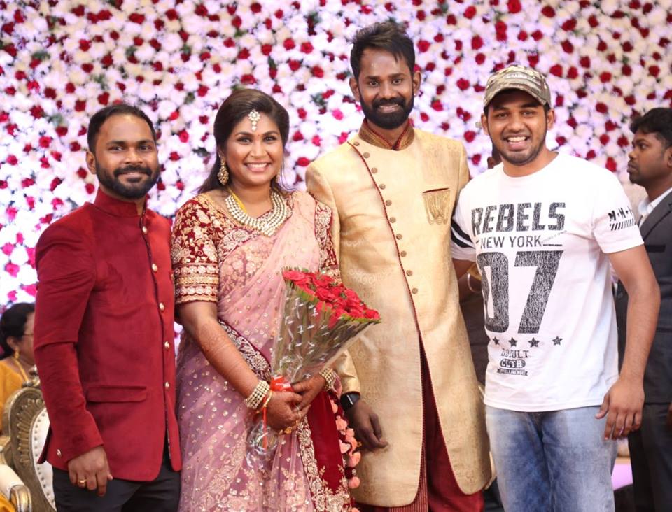 Hiphop Tamizha at Ramesh Thilak and Navalakshmi wedding reception. Vijay Sethupathi,Venkat Prabhu,Mohan Raja,KS Ravikumar,Ramesh Thilak and Navalakshmi,Ramesh Thilak,Navalakshmi wedding reception,Ramesh Thilak and Navalakshmi wedding reception pics,Ramesh Thilak and Navalakshmi wedding reception images