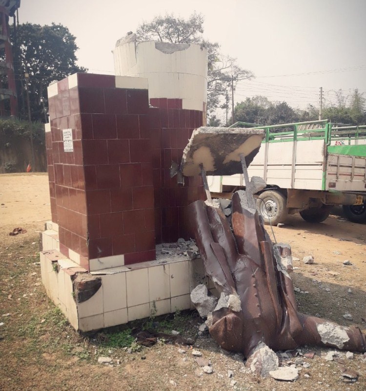 A statue of Lenin that was razed in Sabroom of Tripura on March 6, 2018. Lenin statue,Lenin,Tripura Lenin statue brought down,Lenin statue demolished,Tripura,Bharatiya Janata Party,BPJ