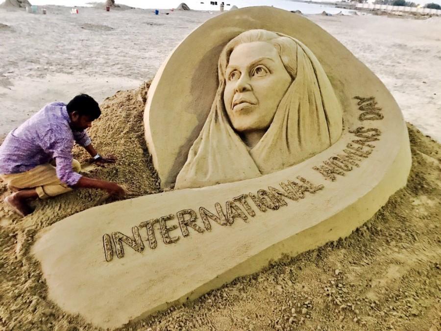 Indian Sand artist's tribute to Princess Sabeeka on International Women's Day. Sudarsan Pattnaik,sand artist Sudarsan Pattnaik,sand artist,International Women's Day,Women's Day,Princess Sabeeka,Sabeeka sand art