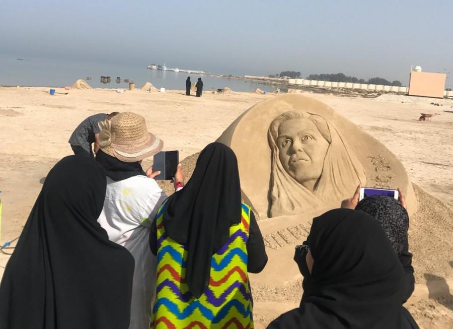 Sudarsan Pattnaik shared a picture on Twitter with the caption, "Greetings to all on the occasion of International Womens Day. Let’s reduce the gender gap and empower women. I’m in Bahrain now and created this Sand Art on President of the Supreme Council for Women in Bahrain HRH Sabika bint Ibrahim Al Khalifa. IWD2018". Sudarsan Pattnaik,sand artist Sudarsan Pattnaik,sand artist,International Women's Day,Women's Day,Princess Sabeeka,Sabeeka sand art