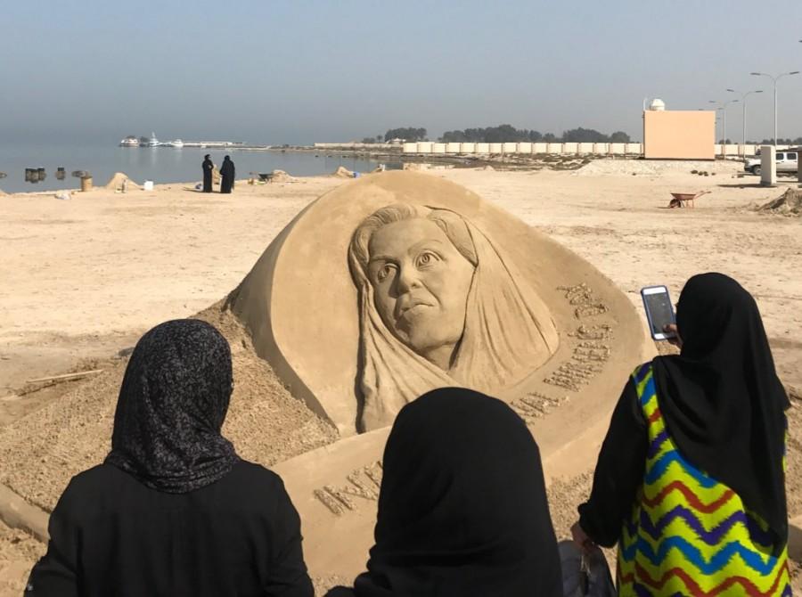 Indian Sand artist's tribute to Princess Sabeeka bint Ibrahim Al Khalifa, wife of his Majesty King Hamad. Sudarsan Pattnaik,sand artist Sudarsan Pattnaik,sand artist,International Women's Day,Women's Day,Princess Sabeeka,Sabeeka sand art