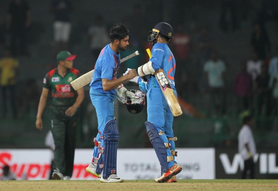 India restricted Bangladesh to 139/8 and then chased down the target with six wickets and 1.2 overs to spare to make a strong comeback after the loss to Sri Lanka in the opening match. India beat Bangladesh,India beat Bangladesh by 6 wickets,Nidahas Trophy,Shikhar Dhawan,Rohit Sharma