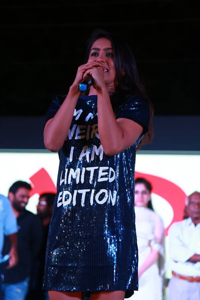 Samyuktha Hegde addresses media during Kirrak Party music launch at Usha Rama College of Engineering and Technology. Nikhil Siddharth,Samyuktha Hegde,Nikhil Siddharth and Samyuktha Hegde,Kirrak Party music launch,Kirrak Party music,Kirrak Party audio launch,Kirrak Party audio launch pics,Kirrak Party,Kirrak Party poster,Kirrak Party wallpaper