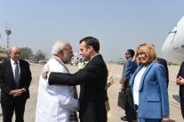 Prime Minister Narendra Modi received French President Emmanuel Macron and his wife here on Monday.