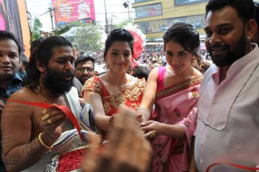 Beautiful Telugu young actress Raashi Khanna and Mehreen Pirzada launches KLM Fashion Mall at Nellore.