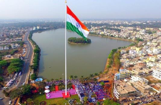 Indian flag hoisted on 110 m (365 feet) high flag post installed at Kote Kere.