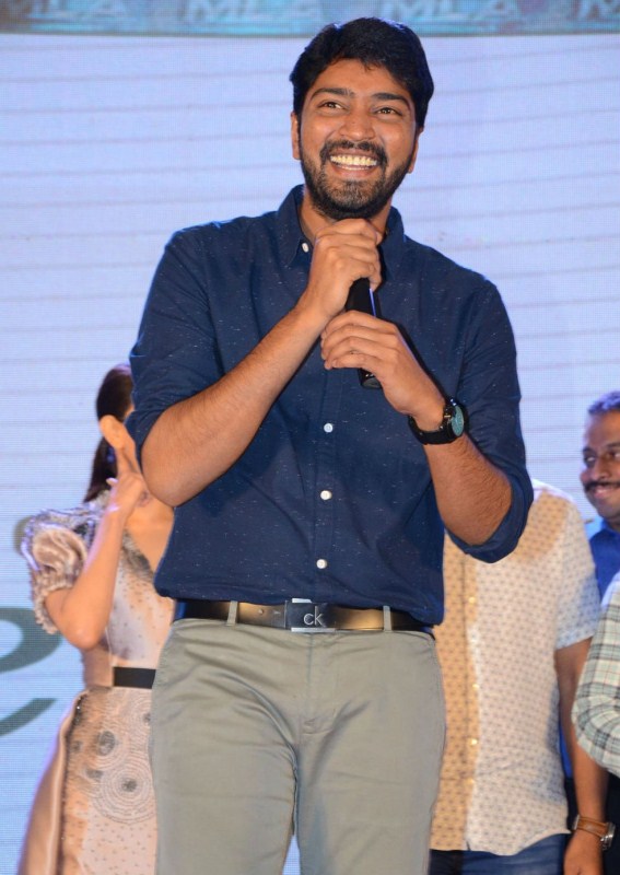 Allari Naresh addresses media during MLA pre-release event. Kalyan Ram,Kajal Aggarwal,Allari Naresh,MLA pre-release event,MLA,Telugu movie MLA,MLA pre-release event pics,MLA pre-release event images,celebs at MLA pre-release