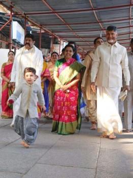 Nandamuri Balakrishna and Chandrababu Naidu celebrate grandson Devansh's birthday in Tirumala.