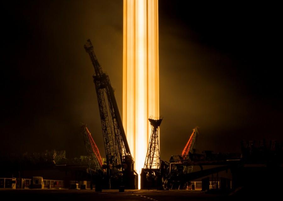 The Soyuz MS-08 spacecraft carrying the crew of astronauts Drew Feustel and Ricky Arnold of the U.S and crewmate Oleg Artemyev of Russia blasts off to the International Space Station (ISS) from the launchpad at the Baikonur Cosmodrome, Kazakhstan, March 21, 2018. International Space Station,international space station (satellite),International Space Station Images,International Space Station Photos,International Space Station Pics,Mission to ISS