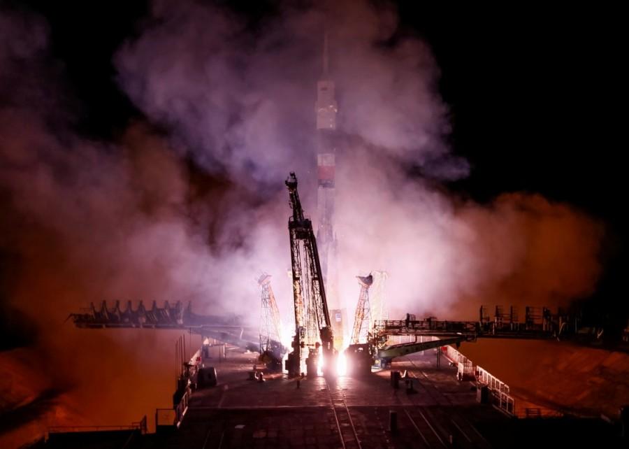 The Soyuz MS-08 spacecraft carrying the crew of astronauts Drew Feustel and Ricky Arnold of the U.S and crewmate Oleg Artemyev of Russia blasts off to the International Space Station (ISS) from the launchpad at the Baikonur Cosmodrome, Kazakhstan, March 21, 2018. International Space Station,international space station (satellite),International Space Station Images,International Space Station Photos,International Space Station Pics,Mission to ISS