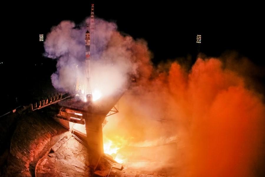 The Soyuz MS-08 spacecraft carrying the crew of astronauts Drew Feustel and Ricky Arnold of the U.S and crewmate Oleg Artemyev of Russia blasts off to the International Space Station (ISS) from the launchpad at the Baikonur Cosmodrome, Kazakhstan, March 21, 2018. International Space Station,international space station (satellite),International Space Station Images,International Space Station Photos,International Space Station Pics,Mission to ISS