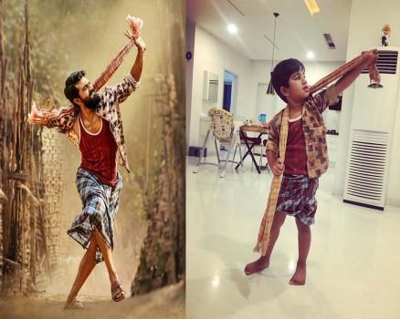 Allu Arjun's little prince Allu Ayaan as Chiiti Babu from Ram Charan's Rangasthalam.