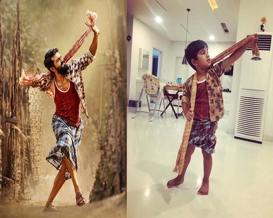 Allu Arjun's little prince Allu Ayaan as Chiiti Babu from Ram Charan's Rangasthalam. Allu Arjun son Allu Ayaan,Allu Arjun son,Allu Ayaan,Ram Charan,Allu Arjun son in Ram Charan look,Rangasthalam,Rangasthalam first look