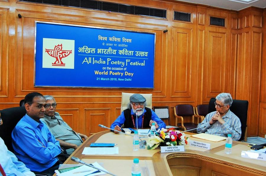 Eminent poets representing 24 Indian languages participated in an All India Poetry Festival was organised by the Sahitya Akademi here to commemorate World Poetry Day. Sahitya Akademi,World Poetry Day,World Poetry Day celebration,World Poetry Day 2018,World Poetry Day celebration pics,World Poetry Day celebration images