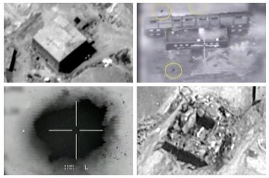 A combination image shows screen grabs taken from video material released on March 21, 2018 which the Israeli military describes as an Israeli air strike on a suspected Syrian nuclear reactor site near Deir al-Zor.