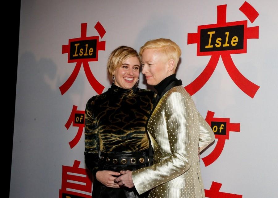 Cast members Greta Gerwig and Tilda Swinton pose together during at Isle of Dogs special screening. Wes Anderson,Jeff Goldblum,Greta Gerwig,Isle of Dogs,Isle of Dogs special screening,Isle of Dogs special screening pics,Isle of Dogs pics,Isle of Dogs images,Isle of Dogs cast
