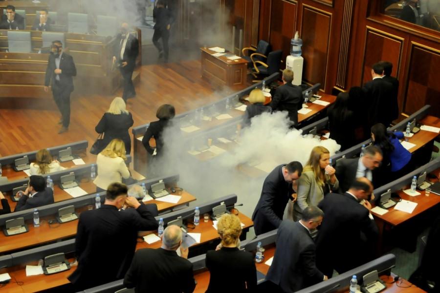 Kosovo’s opposition on Wednesday held up ratification of a border agreement with Montenegro, which they regard as a sell-out, releasing tear gas at a parliamentary session called to push the deal through. Kosovo,Kosovo protest,Kosovo opposition,Kosovo politicians,Pristina,Kosovo Parliament,Pristina Parliament,Parliament tear gas,tear gas in Parliament