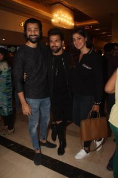 Veer Aryan, Rithvik Dhanjani and Raai Laxmi pose for a photo during Baa Baaa Black Sheep special screening in Mumbai.