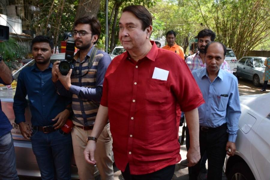 Actor Randhir Kapoor during the rice ceremony (annaprasanna) of Bappi Lahiri's grandson, in Mumbai. Jayaprada,Hemamalini,Neetu Chandra,Amar Singh,Randhir Kapoor,Bappi Lahiri,Bappi Lahiri grandson Annaprashan party,Krishh,Krishh Annaprashan party