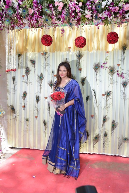 Actress Neetu Chandra during the rice ceremony (annaprasanna) of Bappi Lahiri's grandson, in Mumbai. Jayaprada,Hemamalini,Neetu Chandra,Amar Singh,Randhir Kapoor,Bappi Lahiri,Bappi Lahiri grandson Annaprashan party,Krishh,Krishh Annaprashan party