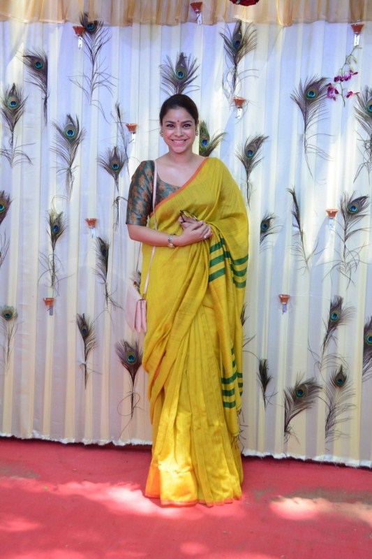 Actress Sumona Chakravarti during the rice ceremony (annaprasanna) of Bappi Lahiri's grandson, in Mumbai. Jayaprada,Hemamalini,Neetu Chandra,Amar Singh,Randhir Kapoor,Bappi Lahiri,Bappi Lahiri grandson Annaprashan party,Krishh,Krishh Annaprashan party