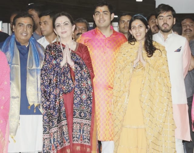 Newly engaged Akash Ambani and Shloka Mehta spotted at Siddhivinayak temple in Mumbai with family. Akash Ambani and fiancee Shloka Mehta,Akash Ambani and Shloka Mehta,Akash Ambani and Shloka Mehta pics,Siddhivinayak temple,Akash Ambani at Siddhivinayak temple,Ambani at Siddhivinayak temple,Shloka Mehta at Siddhivinayak temple