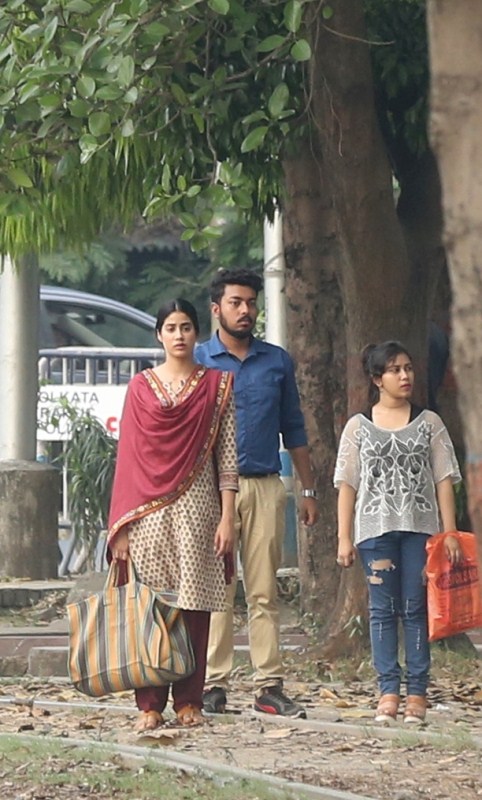 Actress Janhvi Kapoor, Ishaan Khatter during shooting of their upcoming movie "Dhadak" in Kolkata, on March 24, 2018. Dhadak is an official remake of Marathi film Sairaat, which is produced by Karan Johar. Janhvi Kapoor,Ishaan Khatter,Janhvi Kapoor and Ishaan Khatter,Sridevi daughter,Dhadak in Kolkata,Dhadak,Dhadak shooting,Dhadak shooting in Kolkata,Dhadak pics,Dhadak images