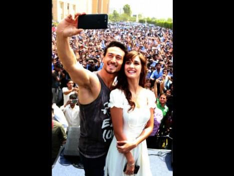 Bollywood actor Tiger Shroff and Disha Patani promote Baaghi 2 at GL Bajaj college in Uttar Pradesh on 26th March.