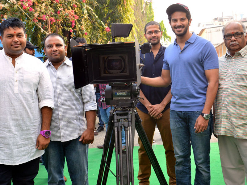 Malayalam star Dulquer Salmaan attended the launch and switched on the camera for Akhil Akkineni's new movie at Annapurna Studios. Nagarjuna Akkineni,Amala,Akhil Akkineni,Akhil Akkineni new movie,Akhil Akkineni new movie launch,Akhil Akkineni new movie pooja,Dulquer Salman