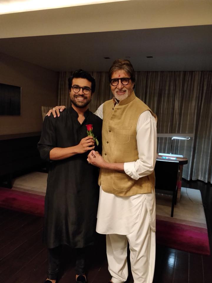 Bollywood actor Amitabh Bachchan who is in Hyderabad for Sye Raa Narasimha Reddy shooting personally wished Mega Powerstar Ram Charan on his Birthday. Amitabh Bachchan,actor Amitabh Bachchan,Amitabh Bachchan joins Ram Charan birthday,Amitabh Bachchan at Ram Charan birthday,Ram Charan birthday,Ram Charan birthday pics,Ram Charan birthday images,Chiranjeevi
