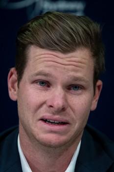An emotional Steve Smith, former Australian Test cricketer, confronts the media at Sydney International Airport on March 29, 2018 in Sydney, Australia. Steve Smith, David Warner and Cameron Bancroft were flown back to Australia following investigations into alleged ball tampering in South Africa.