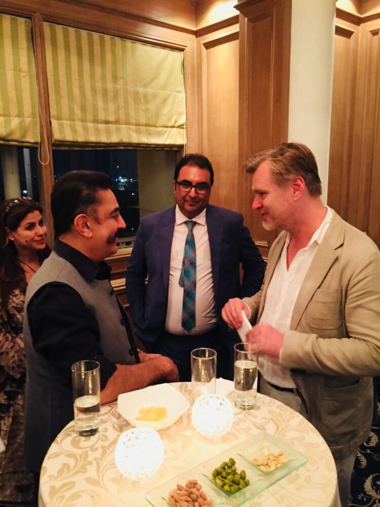 Christopher Nolan with Indian actor and director Kamal Haasan in dinner for 'Reframing the Future of Film' event, in Mumbai, India, 30 March 2018. Kamal Haasan,Christopher Nolan,Christopher Nolan meets Kamal Haasan,Kamal Haasan meets Christopher Nolan,Christopher Nolan in India,Christopher Nolan pics,Christopher Nolan images