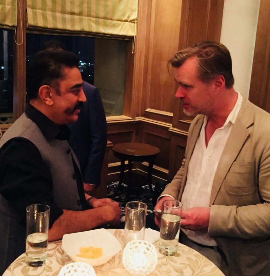 Actor Kamal Haasan took social media and shared a picture on Twitter with the caption, "Met Mr.Christopher Nolan. Apologized for seeing Dunkirk in the digital format and in return am sending Hey Ram in digital format for him to see. Was surprised to know he had seen Paapanaasam." Kamal Haasan,Christopher Nolan,Christopher Nolan meets Kamal Haasan,Kamal Haasan meets Christopher Nolan,Christopher Nolan in India,Christopher Nolan pics,Christopher Nolan images