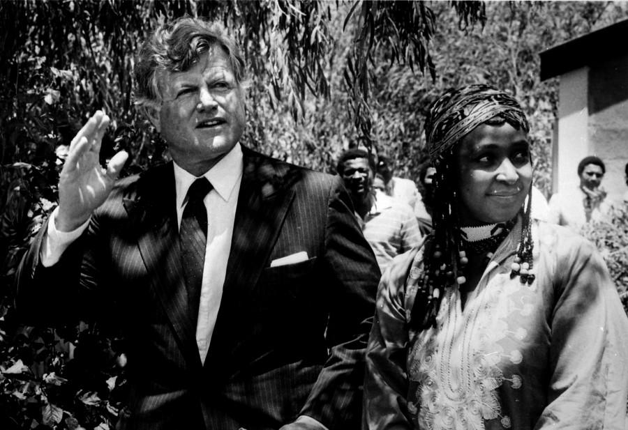 Senator Edward Kennedy made an emotional visit Wednesday to banned Mrs. Winnie Mandela who is the wife of Africa National Congress (ANC) leader, Mr. Nelson Mandela in Brandfort, South Africa Jan 9, 1985. Nelson Mandela has been in prison for more than twenty-years. The Senator said that Winnie Mandela was courageous and concerned for her country. Winnie Mandela,Winnie Mandela dead,Winnie Mandela passed away,Winnie Madikizela-Mandela,Nelson Mandela,Anti-apartheid campaigner