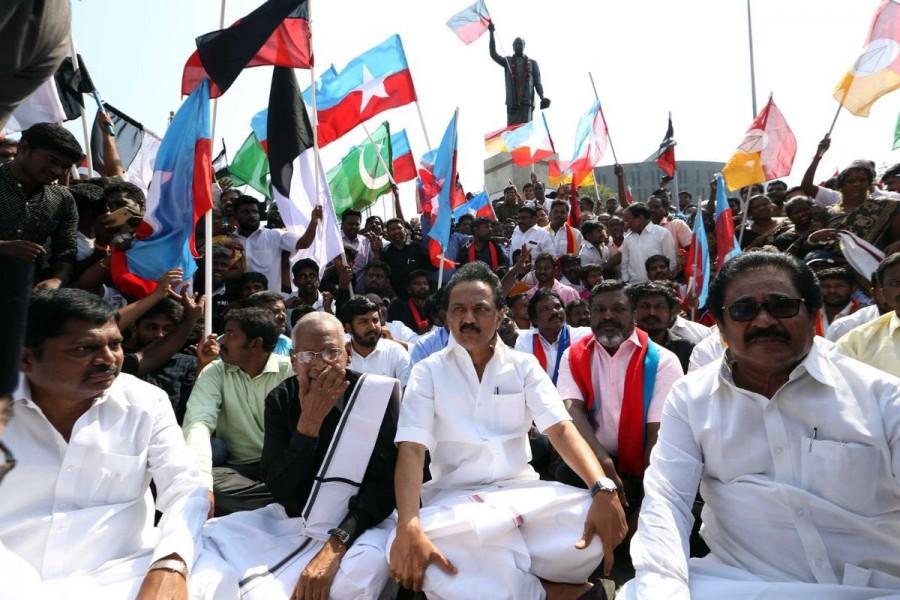 Normal life was affected in Tamil Nadu on Thursday due to a DMK-led shutdown strike over the Centre's failure to set up a Cauvery Management Board (CMB). In Chennai, skeletal government buses were plying on the roads while autorickshaws stayed off. But radio taxis were available. Suburban and long distance train services were also being operated as usual, a Southern Railway official told IANS. Cauvery protest,Tamil Nadu,Tamil Nadu Bandh,Tamil Nadu bandh pics,Tamil Nadu bandh images,DMK,M.K. Stalin,Stalin