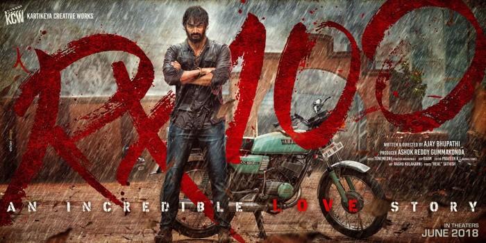 Here is the first look poster of Telugu movie RX 100 (An Incredible Love Story) starring Karthikeya and Payal Rajput in the lead role. Movie directed by Ajay Bhupathi and produced by Ashok Gummakonda under KCW banner.