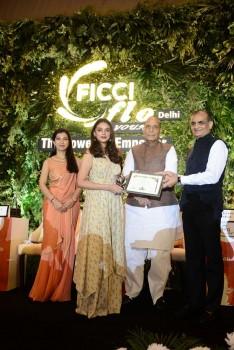 Actress Aditi Rao Hydari was on Friday feted with the Young Ficci Ladies Organisation (YFLO) Young Women Achievers Award 2017-18. The event was attended by Home Minister Rajnath Singh.