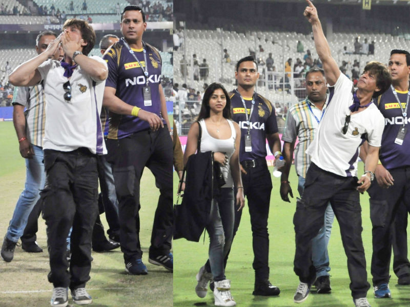 KKR co-owner Shah Rukh, clad in white t-shirt and jeans, waved and showered flying kisses after entering the arena a little less than an hour before the start of the big-ticket clash. Dinesh Karthik-led KKR won the toss and elected to field first against a strong RCB. Shah Rukh Khan,Shah Rukh Khan at IPL,Shah Rukh Khan at IPL 2018,SRK,Kolkata Knight Riders,KKR,IPL 2018,IPL 2018 pics,IPL 2018 images