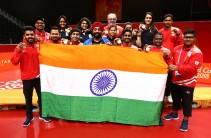 India clinched a historic gold in men's table tennis, thrashing Nigeria 3-0 in the final of the event at the 21st Commonwealth Games here on Monday. After beating Singapore in the semi-finals earlier on Monday, the Indian team continued their dominance in the final, by winning all the first three matches to comfortably clinch the gold. Seasoned paddler Achanta Sharath Kamal gave India an early 1-0 lead with a thumping 4-11, 11-5, 11-4, 11-9 comeback win over Bode Abiodun in the first singles match of the contest.