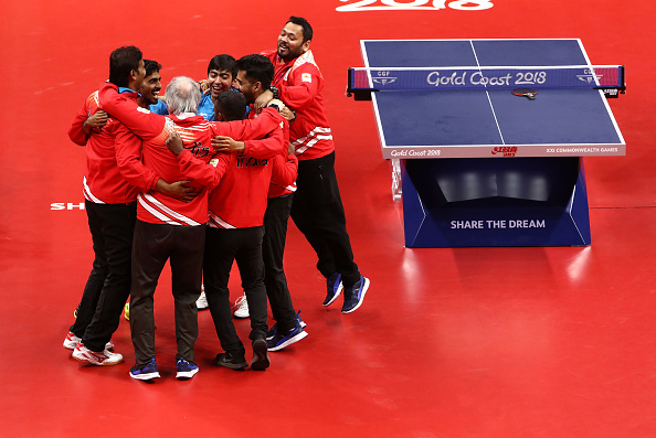 With India in the driver's seat, Nigeria hoped for a turnaround in fortunes in the do-or-die third rubber, the men's doubles tie. Sathiyan and Harmeet Desai were assigned with the doubles tie and the duo rather had a comfortable 11-8, 11-5, 11-3 win against Omotayo Olajide and Abiodun Bode. In the first game, the Indian pair opened up with a 4-0 lead and kept things tight to pocket it comfortably. Harmeet and Sathiyan looked in complete control in the second game as well, and stifled the Nigerians to score freely. CWG 2018,Commonwealth Games,Commonwealth Games 2018,table tennis team,Achanta Sharath Kamal,Bode Abiodun