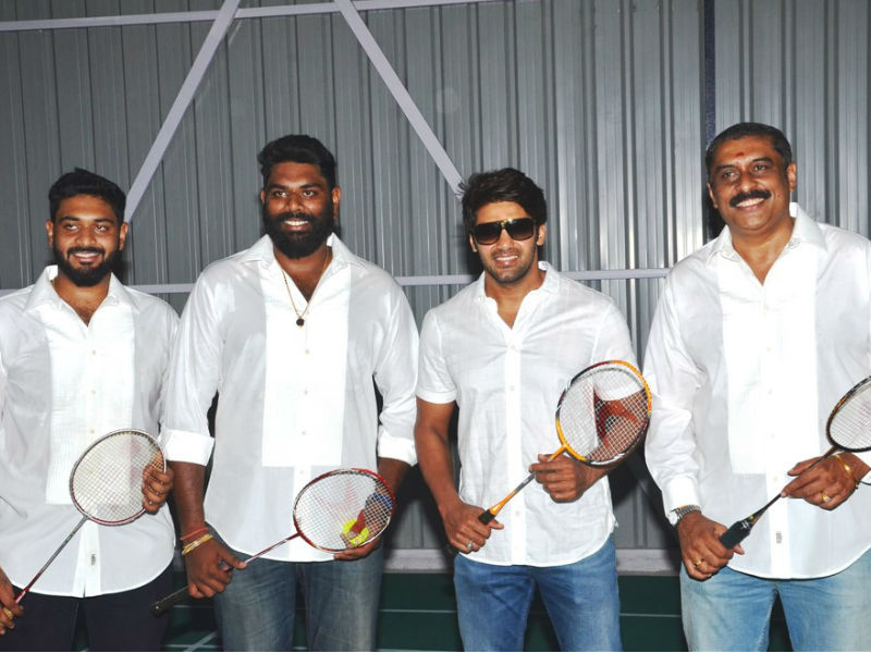 Vishwesh Rathnam, Dheeraj Vishnu Rathnam, Arya and Ajay Rathnam pose together during badminton academy launch in Chennai. Arya,actor Arya,Ajay Rathnam,Ajay Rathnam badminton academy,Ajay Rathnam badminton academy launch,Ajay Rathnam badminton academy pics,Ajay Rathnam badminton academy images