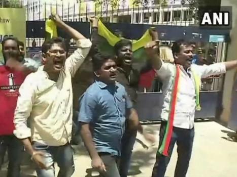 Tamil Nadu: Members of Tamizhaga Vazhvurimai Katchi (TVK) protest outside MA Chidambaram Stadium (Chepauk Stadium) in Chennai against IPL 2018 over  Cauvery Management Board issue.